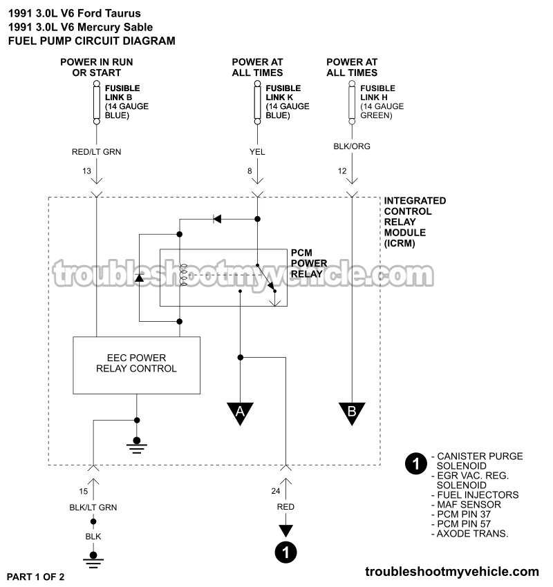 Fuel Pump Circuit Wiring Diagram (1991 3.0L V6 Ford Taurus, Mercury Sable)