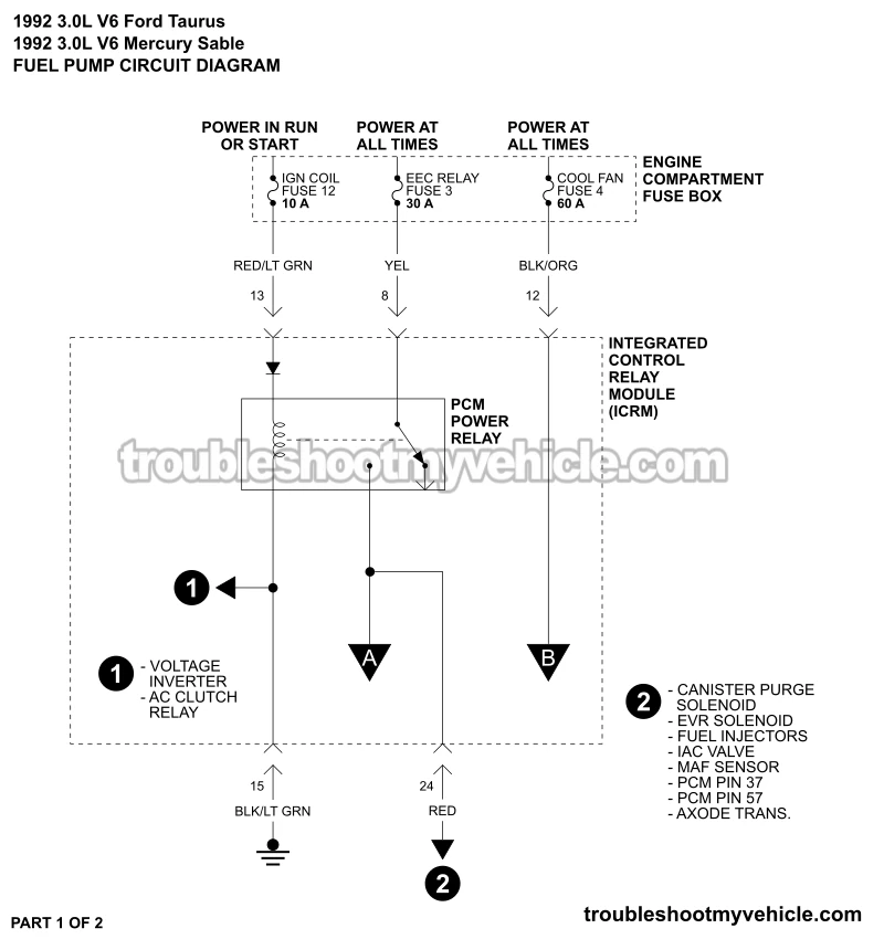 Fuel Pump Circuit Wiring Diagram (1992 3.0L V6 Ford Taurus, Mercury Sable)