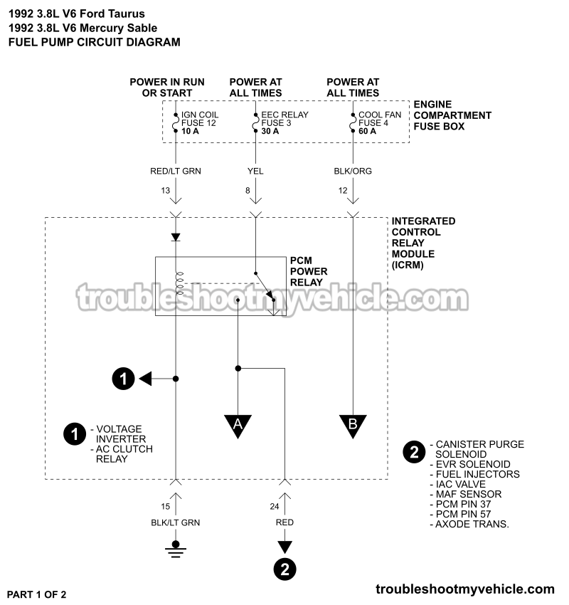 Fuel Pump Circuit Wiring Diagram (1992 3.8L V6 Ford Taurus, Mercury Sable)