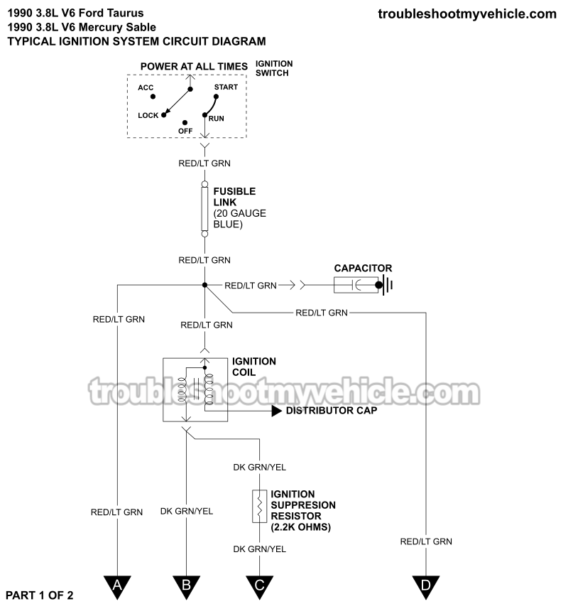 Ignition System Wiring Diagram (1990 3.8L V6 Ford Taurus, Mercury Sable)
