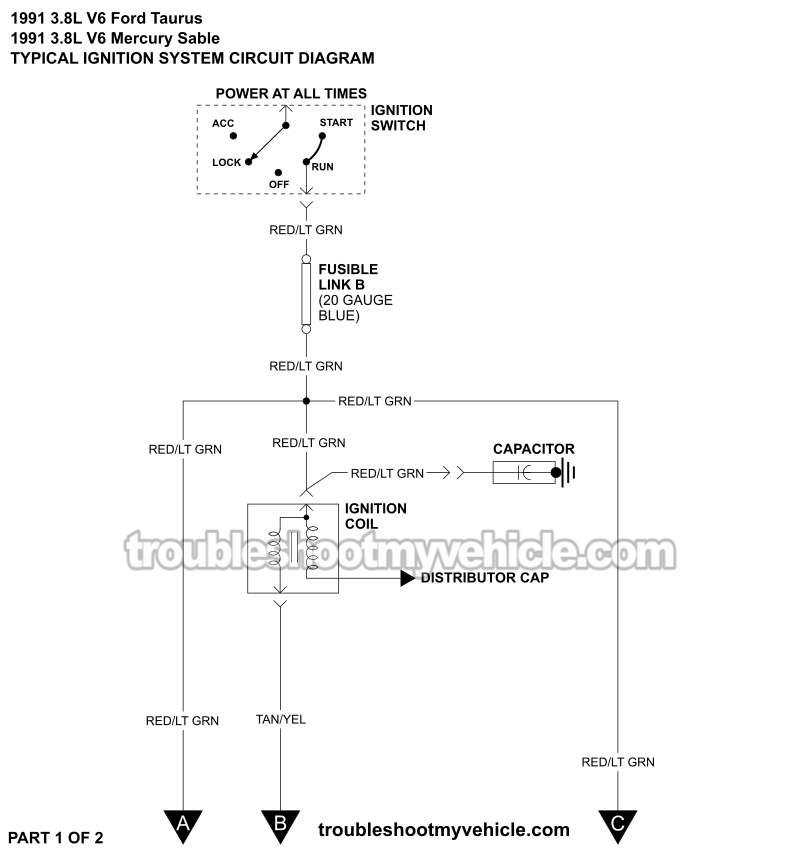 Ignition System Wiring Diagram (1991 3.8L V6 Ford Taurus, Mercury Sable)