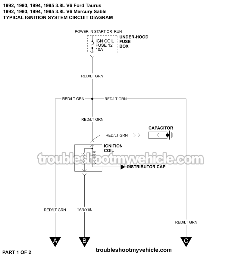 Ignition System Wiring Diagram (1992-1995 3.8L V6 Ford Taurus, Mercury Sable)