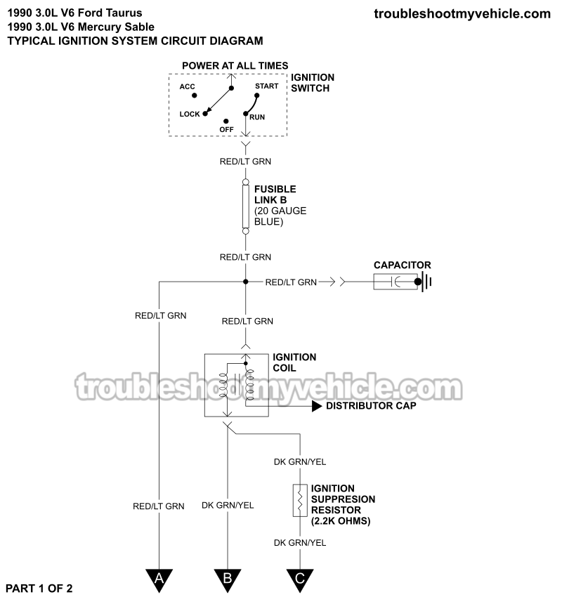 Ignition System Wiring Diagram (1990 3.0L V6 Ford Taurus, Mercury Sable)