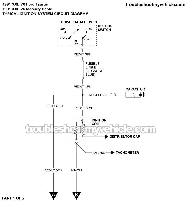 Ignition System Wiring Diagram (1991 3.0L V6 Ford Taurus, Mercury Sable)