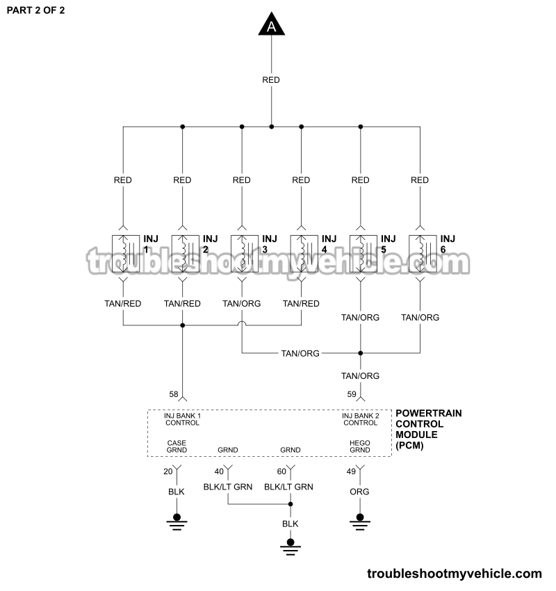 PART 2 OF 2: Fuel Injector Circuit Wiring Diagram (1990 3.0L V6 Ford Taurus, Mercury Sable)