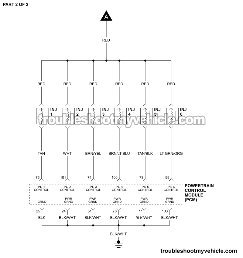 PART 2 OF 2: Fuel Injector Circuit Wiring Diagram (1998, 1999 3.0L V6 Ford Taurus, Mercury Sable)