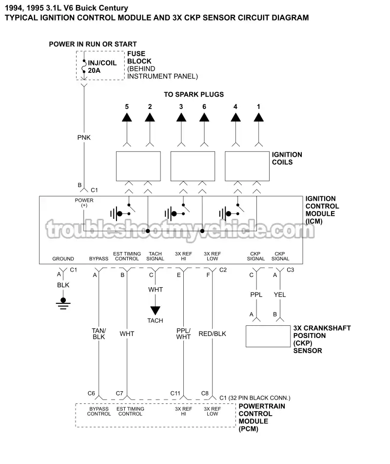 ICM And 3X CKP Sensor Circuit Wiring Diagram (1994-1995 3.1L V6 Buick Century)