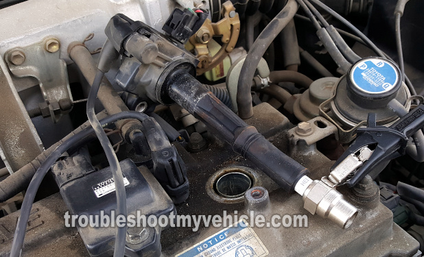 Checking For Spark With A Spark Tester. How To Test The Ignition Coils (1995, 1996, 1997, 1998 1.5L Toyota Tercel)