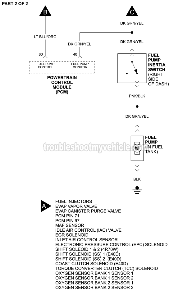 Fuel Pump Circuit Diagram (1997, 1998, 1999 4.6L And 5.4L V8 Ford E150, E250, E350)