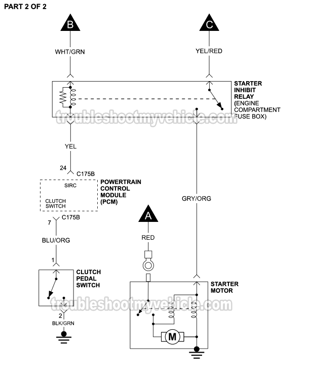 Starter Motor Circuit Wiring Diagram W/ Manual Transmission (2012, 2013 1.6L Ford Fiesta)