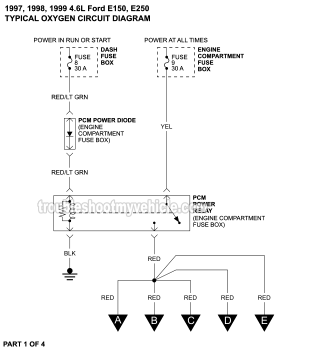 Part 1 of 4: Oxygen Sensor Circuit Wiring Diagram (1997, 1998, 1999 4.6L V8 Ford E150, E250)