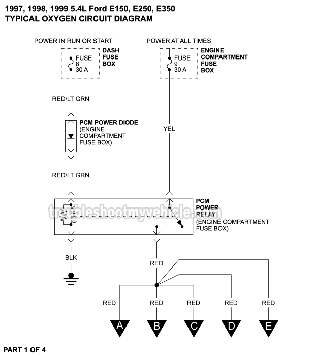 Part 1 of 4: Oxygen Sensor Circuit Wiring Diagram (1997, 1998, 1999 5.4L V8 Ford E150, E250, E350)