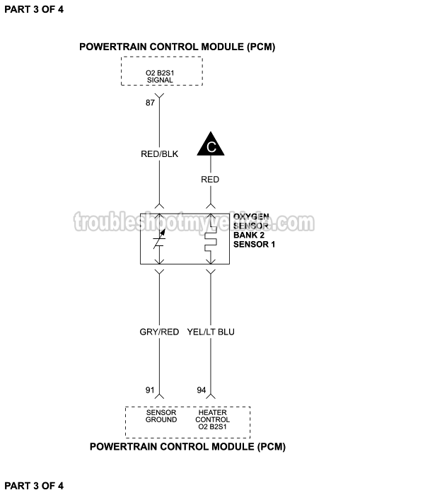 Part 3 of 4: Oxygen Sensor Circuit Wiring Diagram (1997, 1998, 1999 5.4L V8 Ford E150, E250, E350)