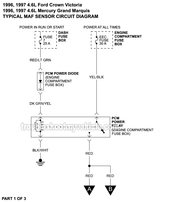 Part 1 of 3: MAF And IAT Sensors Circuit Wiring Diagram (1996, 1997 4.6L V8 Ford Crown Victoria And Mercury Grand Marquis)