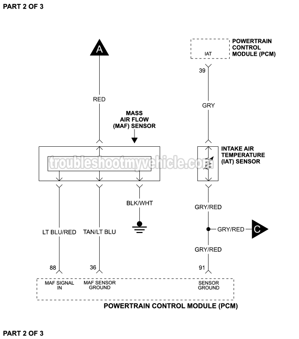 Part 2 of 3: MAF And IAT Sensors Circuit Wiring Diagram (1996, 1997 4.6L V8 Ford Crown Victoria And Mercury Grand Marquis)