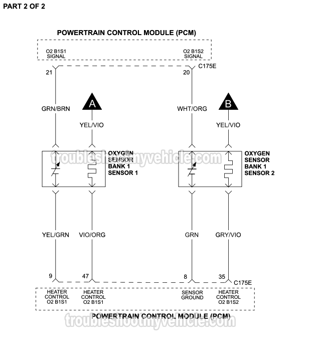 Part 2 of 2: Oxygen Sensors Circuit Wiring Diagram (2012, 2013 1.6L Ford Fiesta)