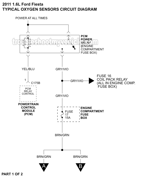 Part 1 of 2: Oxygen Sensors Circuit Wiring Diagram (2011 1.6L Ford Fiesta)