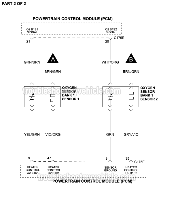 Part 2 of 2: Oxygen Sensors Circuit Wiring Diagram (2011 1.6L Ford Fiesta)