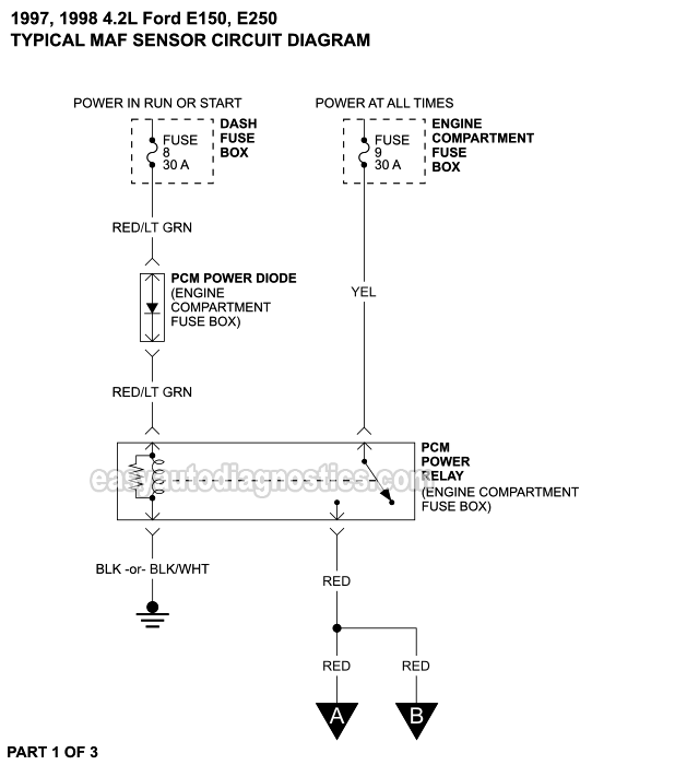 PART 1 of 3: MAF Sensor Wiring Diagram (1997, 1998, 1999 4.2L V6 Ford E150 And E250)