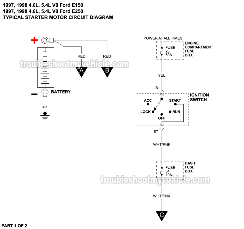 PART 1 of 2: Starter Motor Circuit Wiring Diagram (1997, 1998 4.6L, 5.4L Ford E150, E250 And E350)