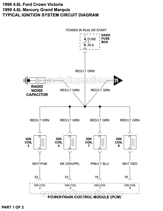 PART 1 of 2: Ignition System Circuit Wiring Diagram (1998 4.6L Crown Victoria, Grand Marquis)