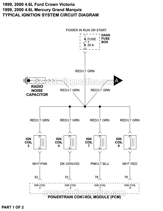 Ignition System Circuit Wiring Diagram (1999-2000 4.6L Crown Victoria, Grand Marquis)