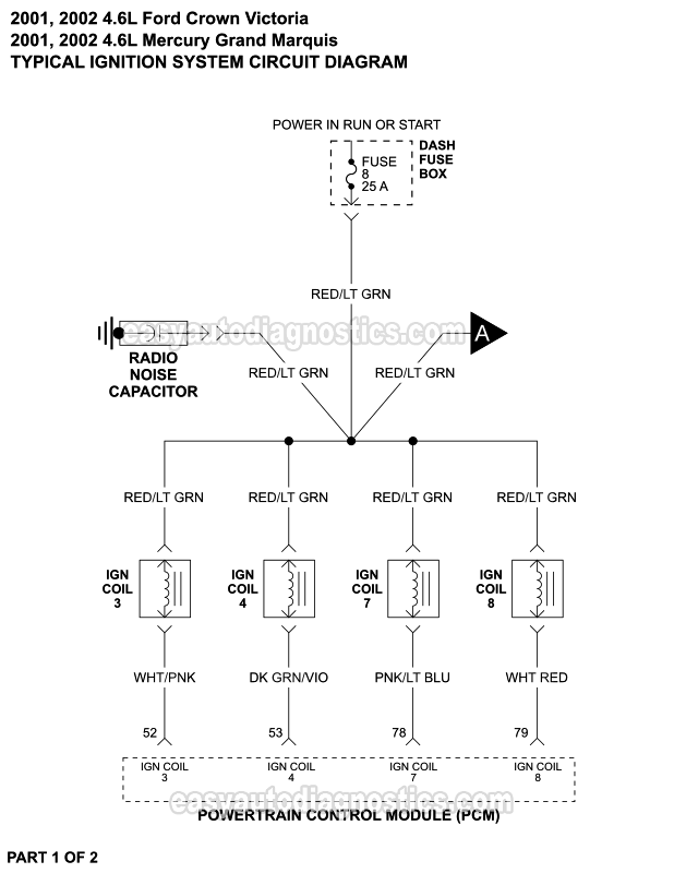 PART 1 of 2: Ignition System Circuit Wiring Diagram (2000-2001 4.6L Crown Victoria, Grand Marquis)