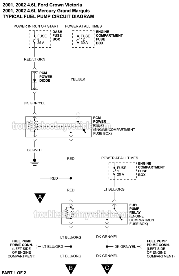 Fuel Pump Circuit Wiring Diagram (2001-2002 4.6L Ford Crown Victoria And Mercury Grand Marquis)