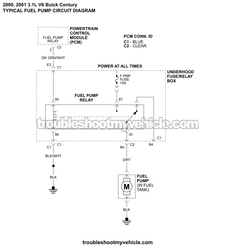 Fuel Pump Circuit Wiring Diagram (2002, 2003, 2004, 2005 3.1L V6 Buick Century)