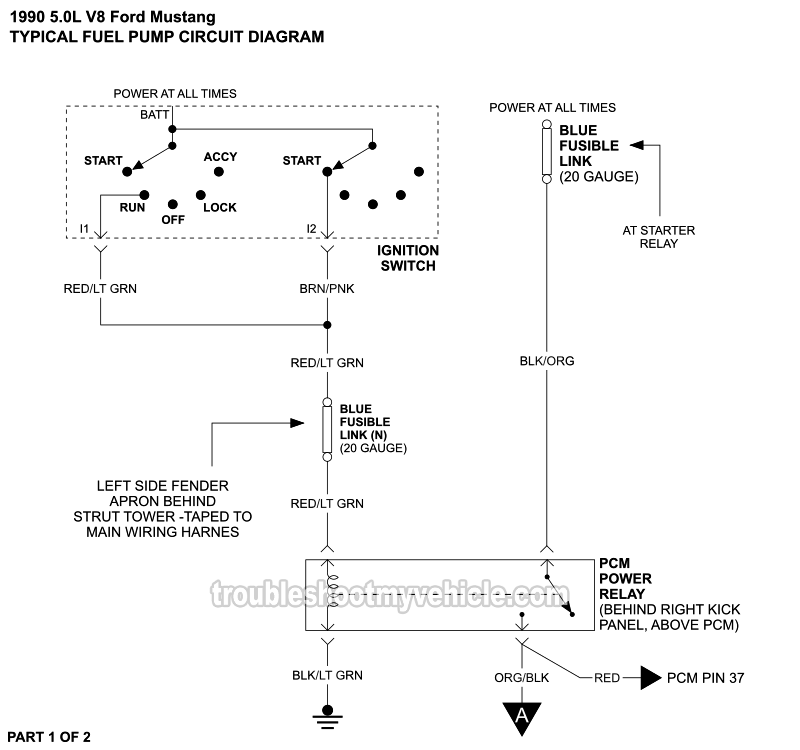 PART 1 of 2: Fuel Pump Circuit Wiring Diagram (1990 5.0L V8 Ford Mustang)