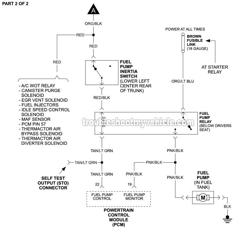 PART 2 of 2: Fuel Pump Circuit Wiring Diagram (1990 5.0L V8 Ford Mustang)