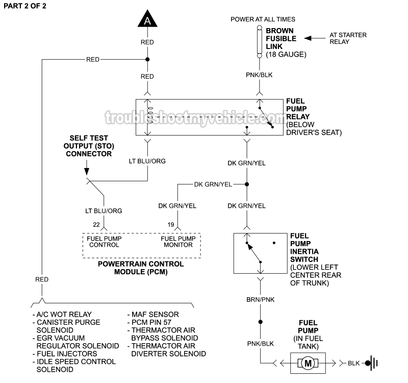 PART 2 of 2: Fuel Pump Circuit Wiring Diagram (1991 5.0L V8 Ford Mustang)