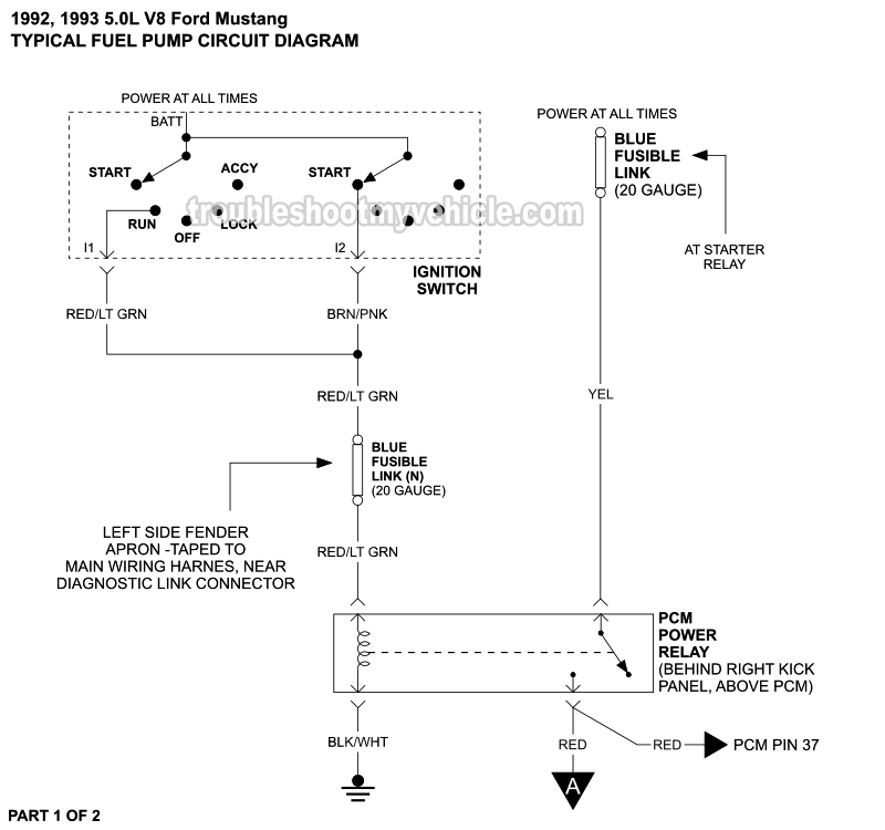 Fuel Pump Circuit Wiring Diagram (1992-1993 5.0L V8 Ford Mustang)