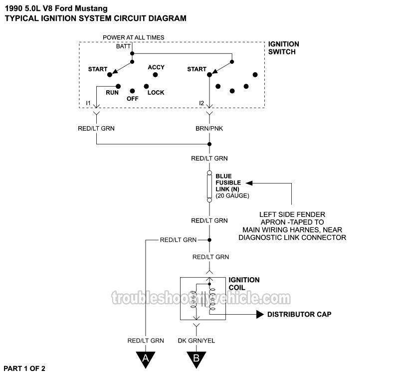 PART 1 of 2: Ignition System Wiring Diagram (1990 5.0L V8 Ford Mustang)