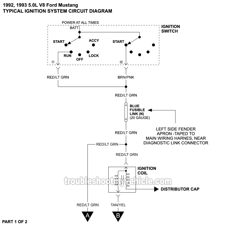 PART 1 of 2: Ignition System Wiring Diagram (1992, 1993 5.0L V8 Ford Mustang)