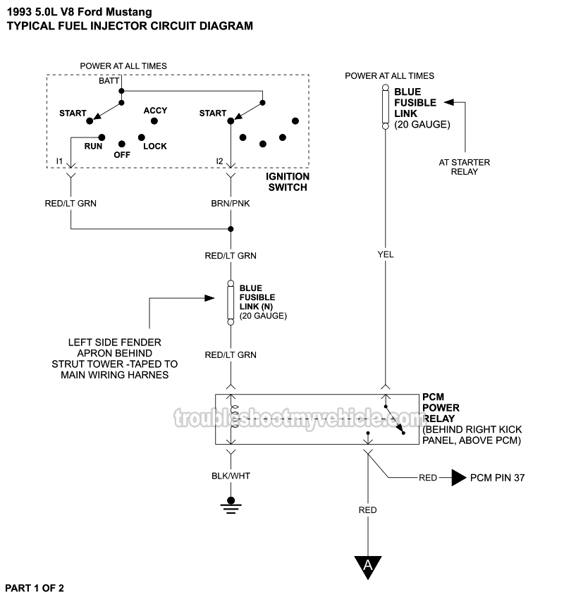 Fuel Injector Circuit Wiring Diagram (1993 5.0L V8 Ford Mustang)