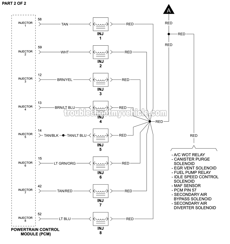 PART 2 of 2: Fuel Injector Circuit Wiring Diagram (1993 5.0L V8 Ford Mustang)