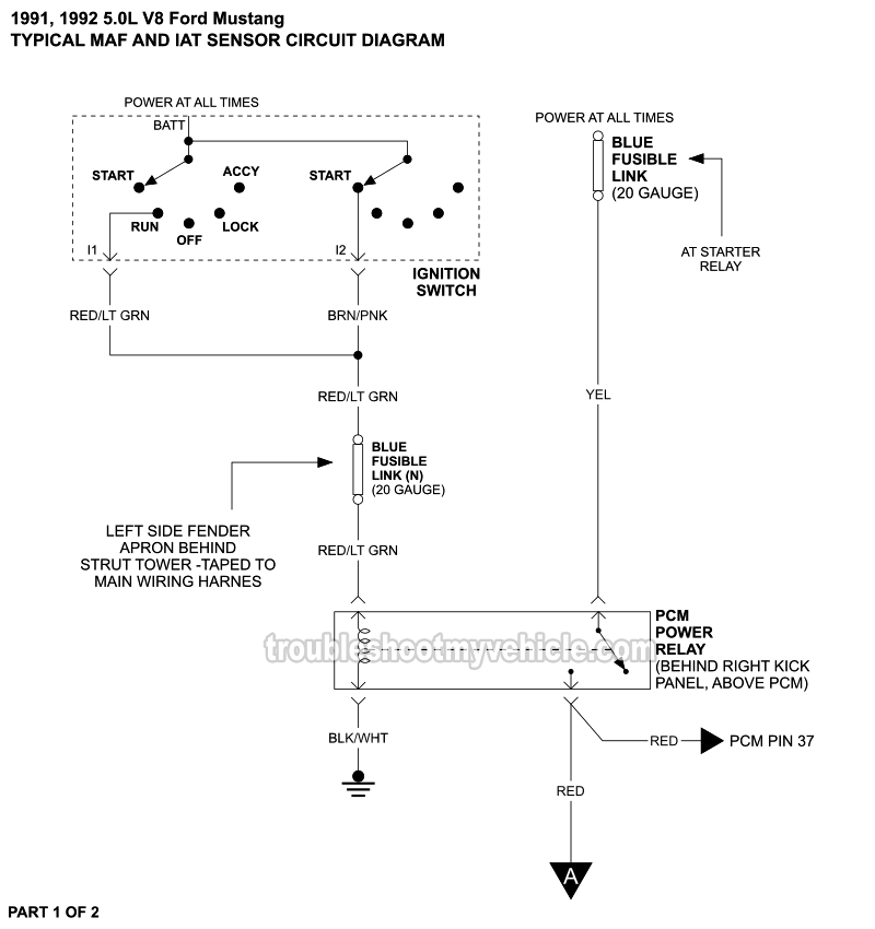 MAF Sensor And ACT Sensor Circuit Wiring Diagram (1991-1992 5.0L V8 Ford Mustang)