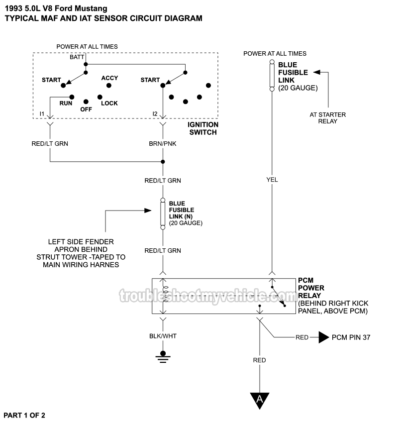 PART 1 of 2: MAF Sensor And ACT Sensor Circuit Wiring Diagram (1993 5.0L V8 Ford Mustang)