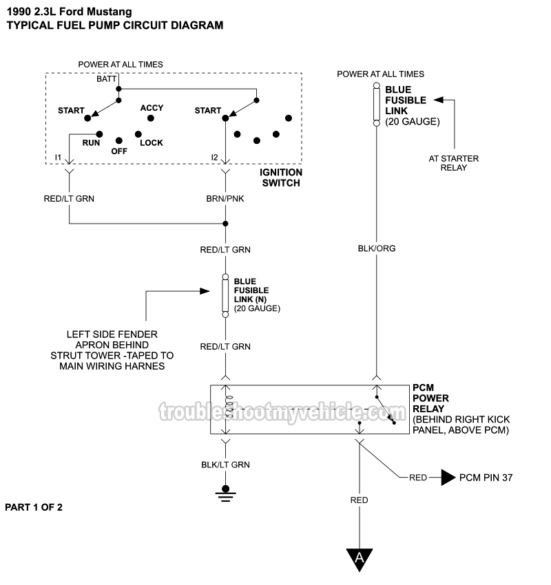 Fuel Pump Circuit Wiring Diagram (1990 2.3L Ford Mustang)