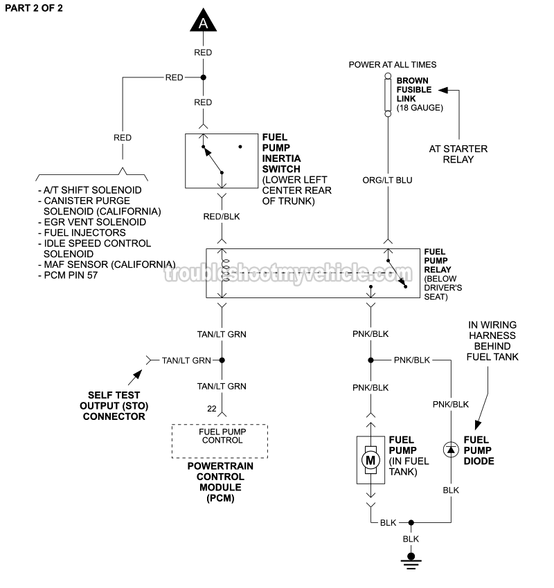 PART 2 of 2: Fuel Pump Circuit Wiring Diagram (1990 2.3L Ford Mustang)