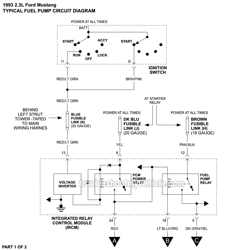 Fuel Pump Circuit Wiring Diagram (1993 2.3L Ford Mustang)
