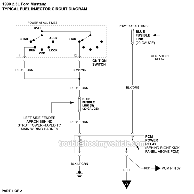Fuel Injector Circuit Wiring Diagram (1990 2.3L Ford Mustang)
