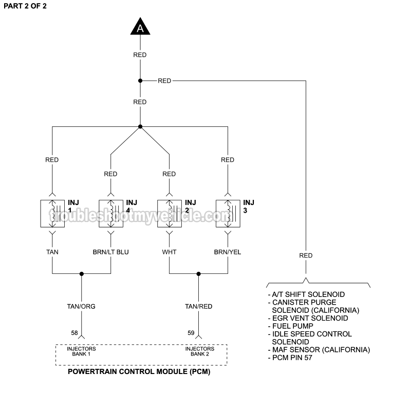 PART 2 of 2: Fuel Injector Circuit Wiring Diagram (1990 2.3L Ford Mustang)