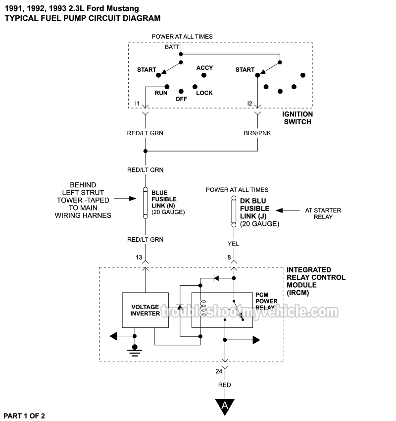 PART 1 of 2: Fuel Injector Circuit Wiring Diagram (1991, 1992, 1993 2.3L Ford Mustang)