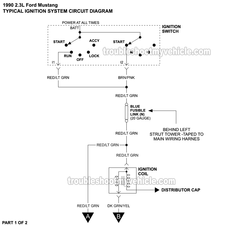 PART 1 of 2: Ignition System Circuit Wiring Diagram (1990 2.3L Ford Mustang)
