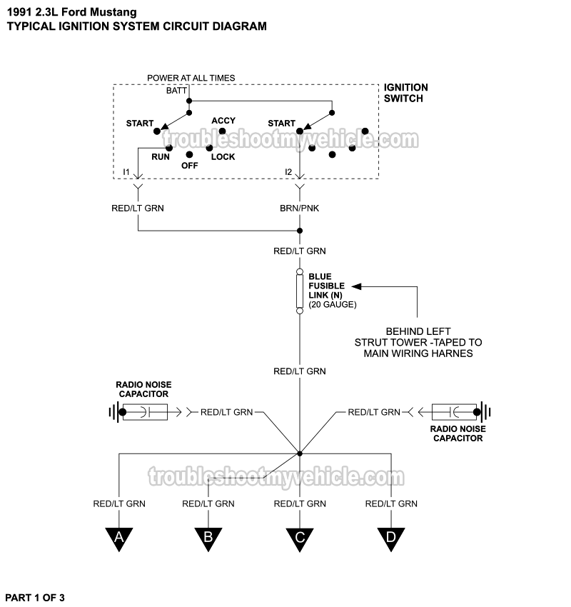 PART 1 of 3: Ignition System Circuit Wiring Diagram (1991 2.3L Ford Mustang)