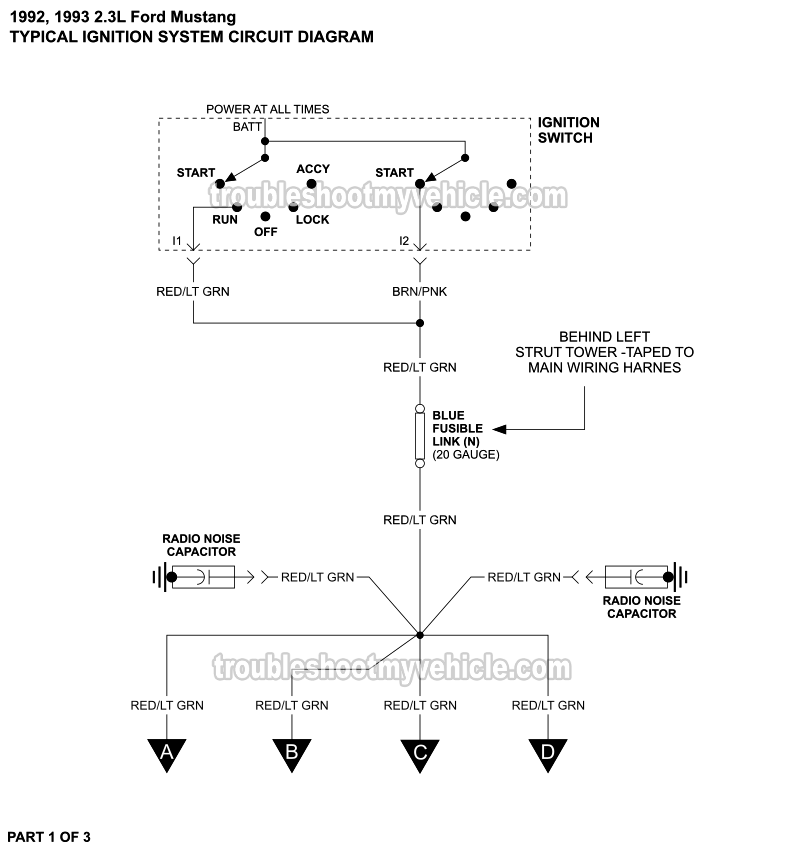 PART 1 of 3: Ignition System Circuit Wiring Diagram (1992, 1993 2.3L Ford Mustang)