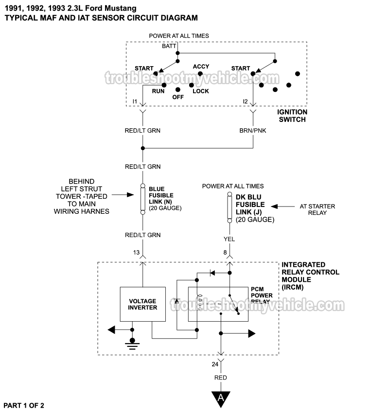 MAF Sensor And IAT Sensor Circuit Wiring Diagram (1991-1993 2.3L Ford Mustang)