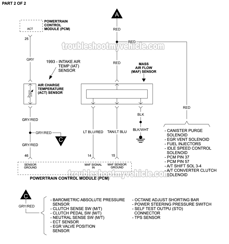 PART 2 of 2: MAF Sensor And IAT Sensor Circuit Wiring Diagram (1991, 1992, 1993 2.3L Ford Mustang)